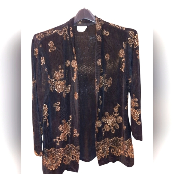 The Travelers Collection 3 Pc Set Black and Gold Floral Kimono,pants,top - Picture 2 of 16